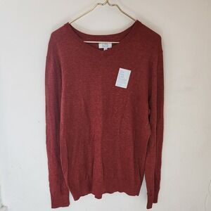 Croft & Barrow Mens V-Neck Easy Care Sweater Orange Heather Knit Medium NEW